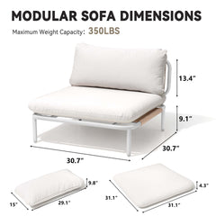 Modular Patio Sofa Chair with Rope Weave & Convertible Armrests