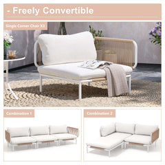 Modular Patio Sofa Chair with Rope Weave & Convertible Armrests