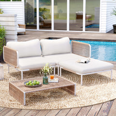 Modular Patio Sofa Chair with Rope Weave & Convertible Armrests