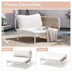 Modular Patio Sofa Chair with Rope Weave & Convertible Armrests