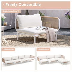 Modular Patio Sofa Chair with Rope Weave & Convertible Armrests