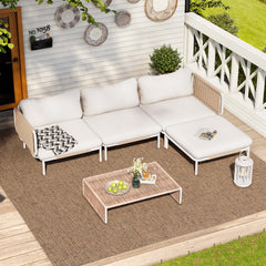 Modular Patio Sofa Chair with Rope Weave & Convertible Armrests