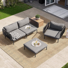 Crestlive Products Outdoor Patio Furniture Set, 4 Seater Modular Oversized Patio Conversation Set with Cushions, Modern Metal Sectional Outdoor Couch for Backyard, Deck, Porch, or Poolside, Dark Grey