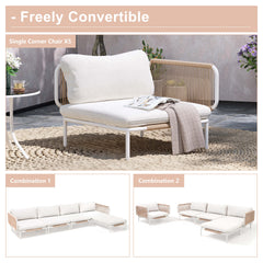 Modular Patio Sofa Chair with Rope Weave & Convertible Armrests