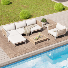 Modular Patio Sofa Chair with Rope Weave & Convertible Armrests