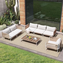 Crestlive Products Outdoor Patio Furniture Set, 6 Seater Modular Oversized Patio Conversation Set with Cushions, Modern Metal Sectional Outdoor Couch for Backyard, Deck, Porch, or Poolside, Beige