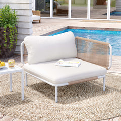 Modular Patio Sofa Chair with Rope Weave & Convertible Armrests