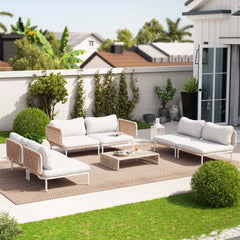 Modular Patio Sofa Chair with Rope Weave & Convertible Armrests