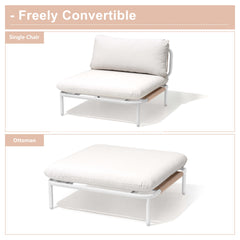 Modular Patio Sofa Chair with Rope Weave & Convertible Armrests