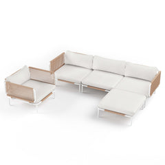 Modular Patio Sofa Chair with Rope Weave & Convertible Armrests