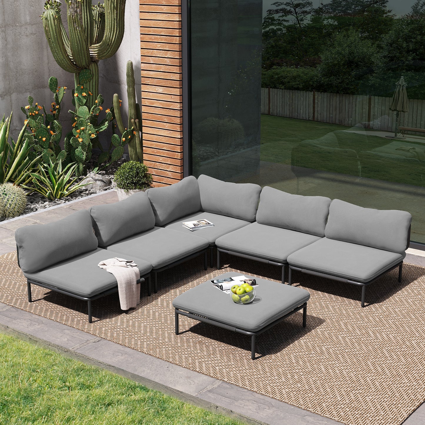 Crestlive Products Oversized Outdoor Metal Sofa Set with Cushions, Modular Seating