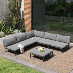 Modular Patio Sofa Chair with Rope Weave & Convertible Armrests