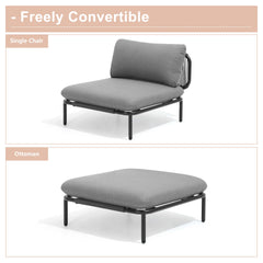 Modular Patio Sofa Chair with Rope Weave & Convertible Armrests