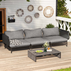 Modular Patio Sofa Chair with Rope Weave & Convertible Armrests