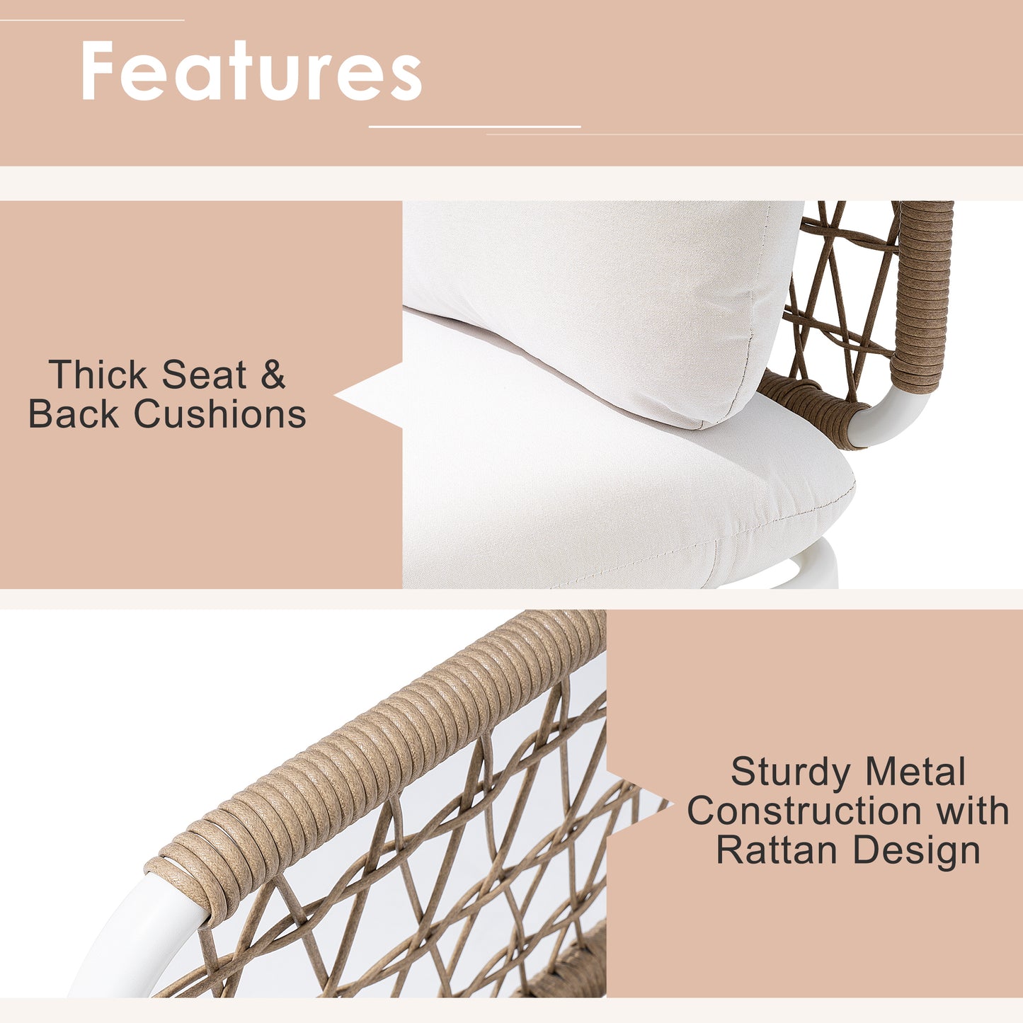 Crestlive Products Aluminum Outdoor Loveseat 2-Seater Patio Couch with Detachable Cushions