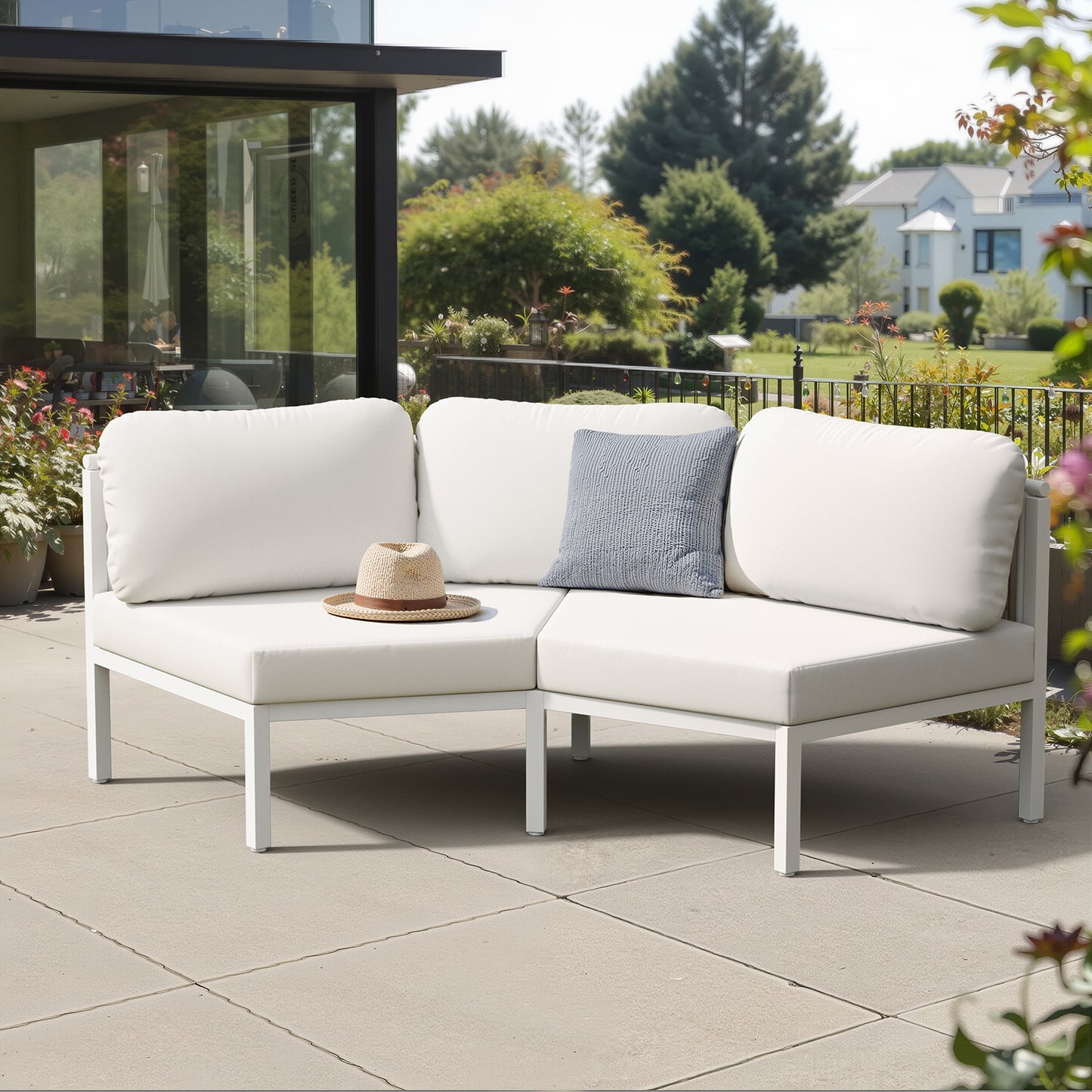 Crestlive Products Half Moon 2-Piece Aluminum Patio Furniture Set, Waterproof Curved Outdoor Sofa