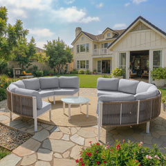 Curved Aluminum Outdoor Sectional Sofa with Cushions and Side Table