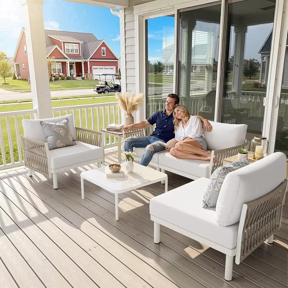 Crestlive Products Aluminum Outdoor Patio Furniture Set with Coffee Table, 4 Seat Modular Patio Sectional Sofa, Oversized 31" Deep Seating with 5.1" Extra Thick Cushions for Garden Backyard Poolside