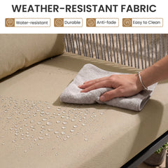 Water-resistant fabric and easy cleaning detail of modular outdoor sectional sofa.