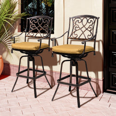 Aluminum Swivel Outdoor Bar Stool Set of 2 with Sunbrella Cushions