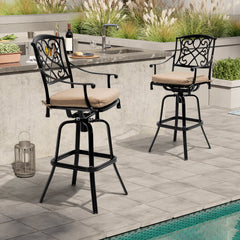 Aluminum Swivel Outdoor Bar Stool Set of 2 with Sunbrella Cushions