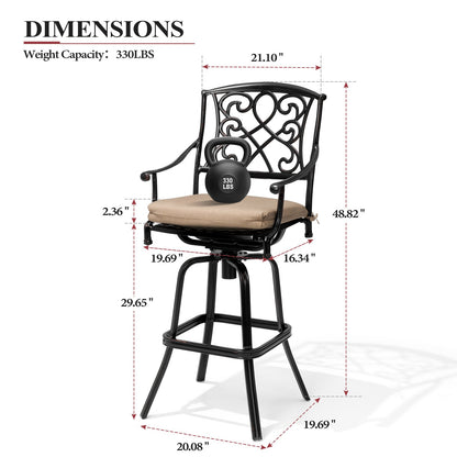 Crestlive Products Heavy Duty Cast Aluminum Frame Swivel Bar Stool with Sunbrella Cushion