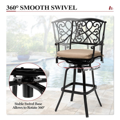 Crestlive Products Heavy Duty Cast Aluminum Frame Swivel Bar Stool with Sunbrella Cushion