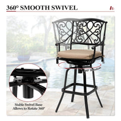 Aluminum Swivel Outdoor Bar Stool Set of 2 with Sunbrella Cushions