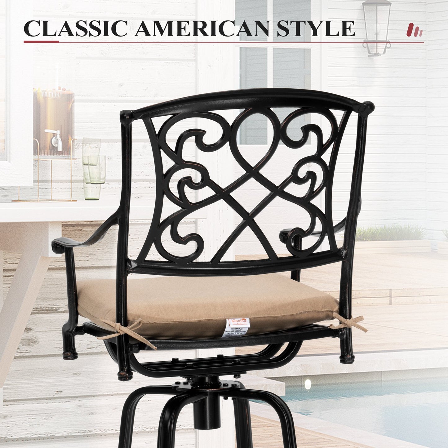 Crestlive Products Heavy Duty Cast Aluminum Frame Swivel Bar Stool with Sunbrella Cushion