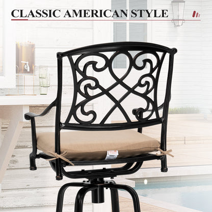 Crestlive Products Heavy Duty Cast Aluminum Frame Swivel Bar Stool with Sunbrella Cushion
