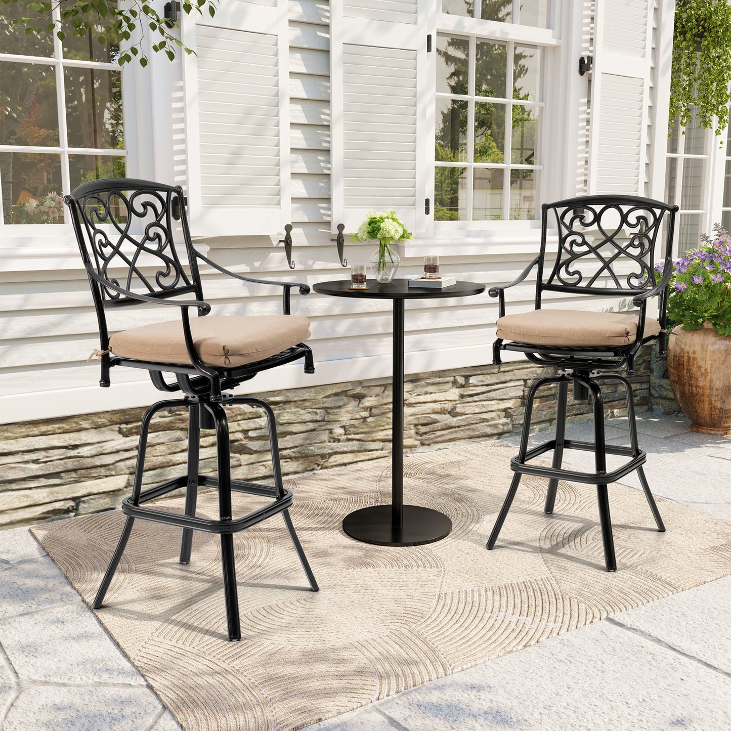 Crestlive Products Heavy Duty Cast Aluminum Frame Swivel Bar Stool with Sunbrella Cushion