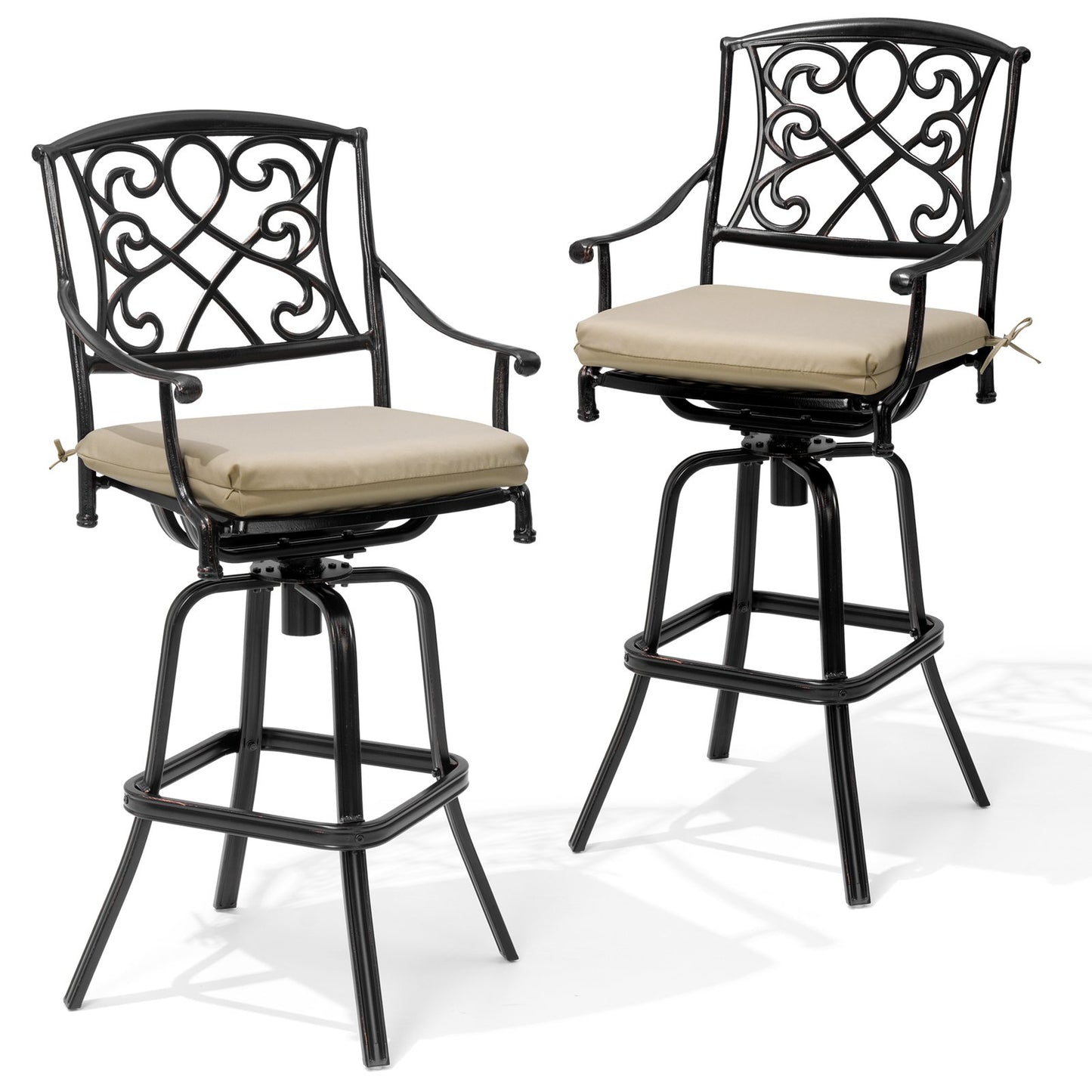 Crestlive Products Aluminum Outdoor Swivel Bar Stool Set of 2 with Sunbrella Cushions