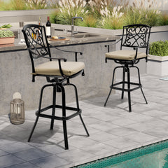 Aluminum Swivel Outdoor Bar Stool Set of 2 with Sunbrella Cushions