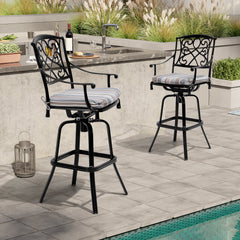 Aluminum Swivel Outdoor Bar Stool Set of 2 with Sunbrella Cushions