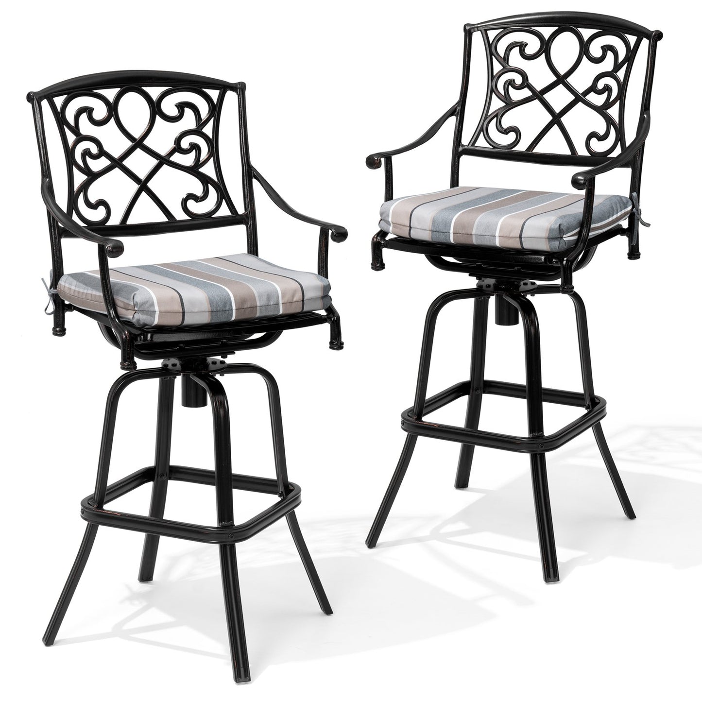 Crestlive Products Aluminum Outdoor Swivel Bar Stool Set of 2 with Sunbrella Cushions