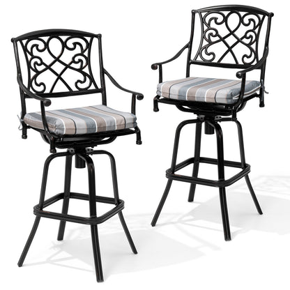 Crestlive Products Aluminum Outdoor Swivel Bar Stool Set of 2 with Sunbrella Cushions
