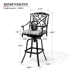 Aluminum Swivel Outdoor Bar Stool Set of 2 with Sunbrella Cushions