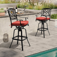 Aluminum Swivel Outdoor Bar Stool Set of 2 with Sunbrella Cushions