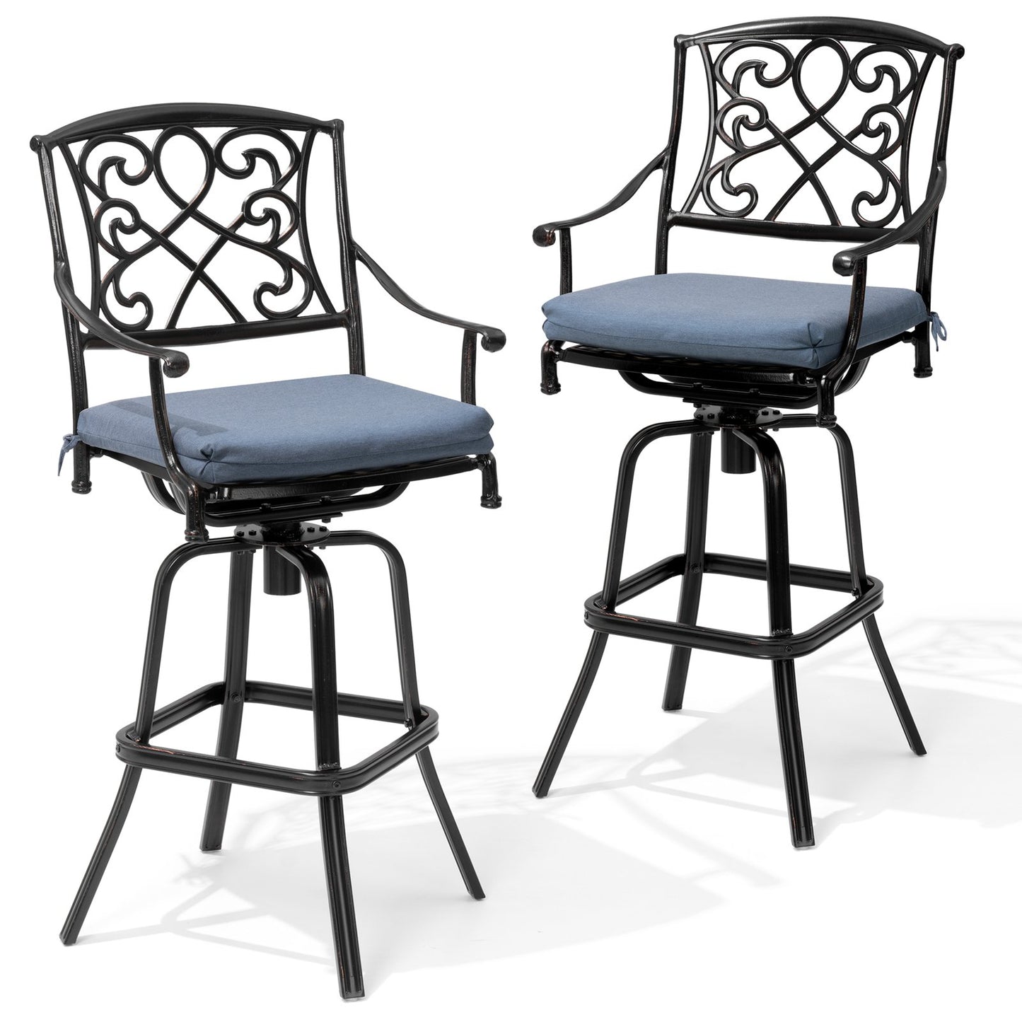 Crestlive Products Aluminum Outdoor Swivel Bar Stool Set of 2 with Sunbrella Cushions