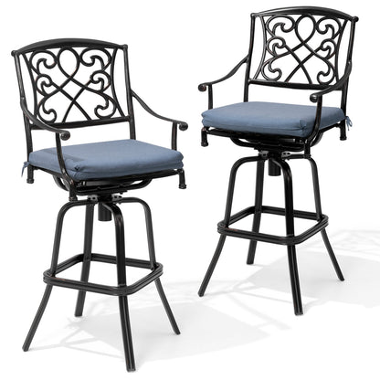 Crestlive Products Aluminum Outdoor Swivel Bar Stool Set of 2 with Sunbrella Cushions