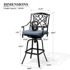 Aluminum Swivel Outdoor Bar Stool Set of 2 with Sunbrella Cushions