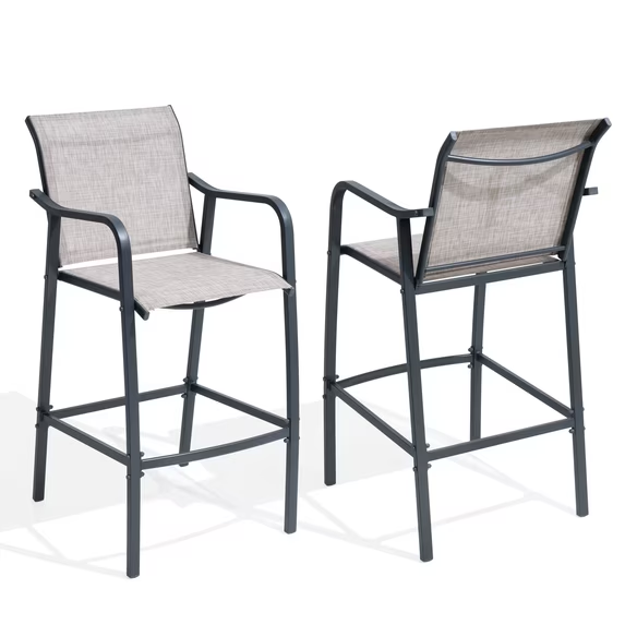 Crestlive Products Outdoor Metal Bar Stools Chairs (Set of 2) in Beige Finish