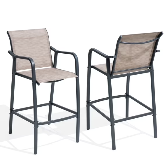 Crestlive Products Outdoor Bar Stools Set of 2, Bar Height Patio Chairs, Heavy Duty Tall Chair Barstools Textilene Fabric for Gardern, Backyard, Bistro, Poolside (Espresso)