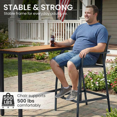 3-Piece Outdoor Bar Set with Wood-Plastic Table and Textilene Bar Chairs