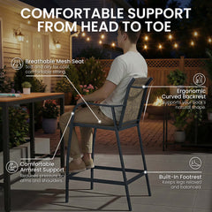 3-Piece Outdoor Bar Set with Wood-Plastic Table and Textilene Bar Chairs