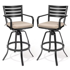 Crestlive Products Outdoor Cast Aluminum Swivel Bar Stools with Cushion, Patio Bar Height Chair Set of 2 (Beige)