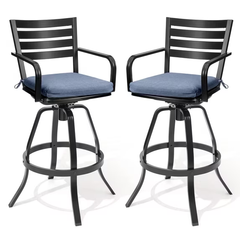 Crestlive Products Outdoor Cast Aluminum Swivel Bar Stools with Cushion, Patio Bar Height Chair Set of 2 (Blue)
