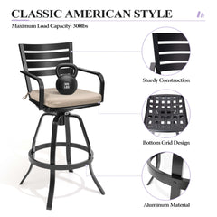 Cast Aluminum Swivel Outdoor Bar Stool Set of 2 with Sunbrella