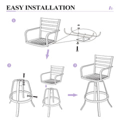 Cast Aluminum Swivel Outdoor Bar Stool Set of 2 with Sunbrella