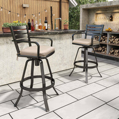 Cast Aluminum Swivel Outdoor Bar Stool Set of 2 with Sunbrella